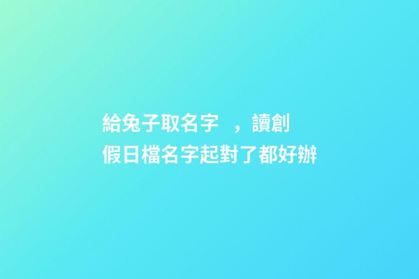 給兔子取名字，讀創假日檔名字起對了都好辦